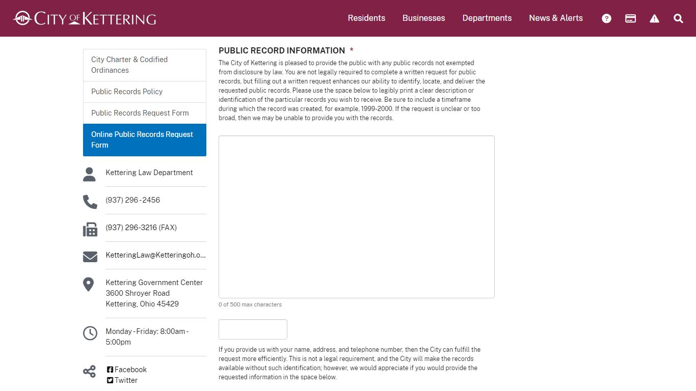 Online Public Records Request Form - Kettering